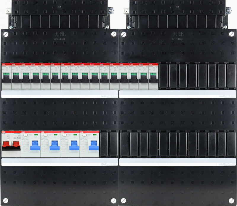 ABB-groepenkast van 48 modules met ABB SN201L-automaten — voorbeeldindeling